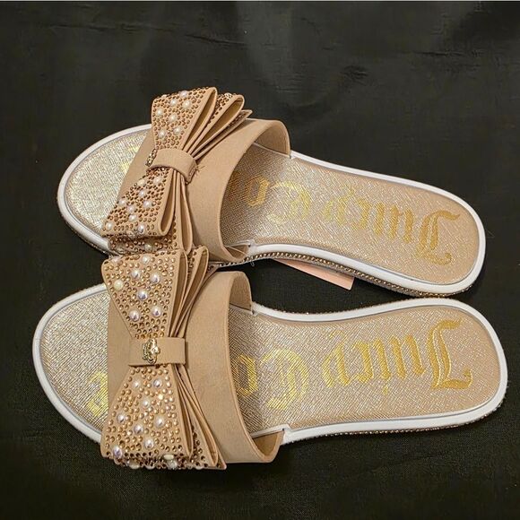 BRAND NEW JUICY  COUTURE YAEL BOWNOT PEARL RHINESTONE SLIDER R3 - Picture 6 of 13